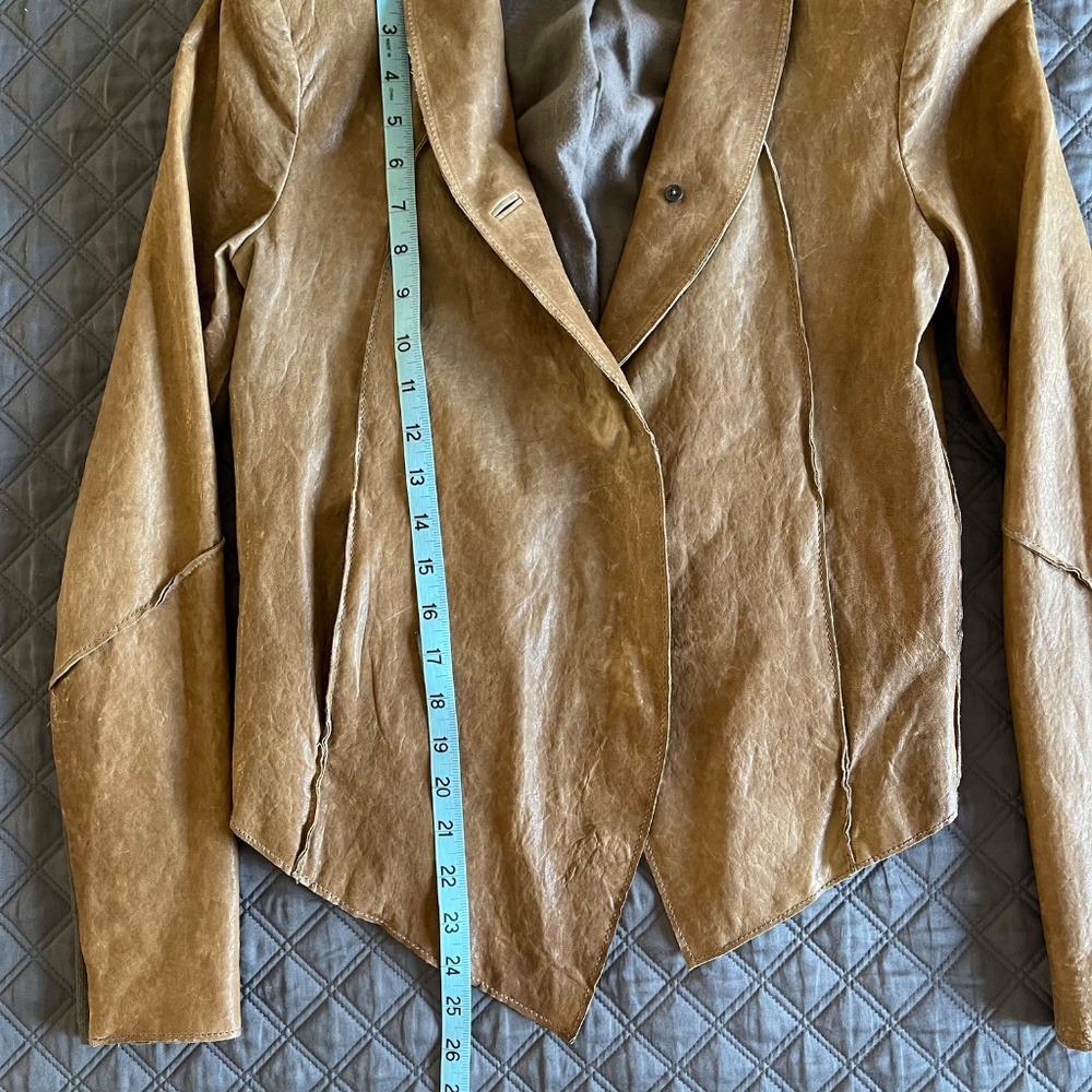 HELMUT LANG Leather Asymmetrical Beige Jacket Size Small - Picture 5 of 12
